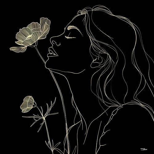 lijntekening van een vrouw met een bloem