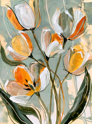 Abstract tulips in green and orange