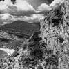 Panorama Küstenlandschaft der Insel Korsika in schwarzweiss. von Manfred Voss, Schwarz-weiss Fotografie