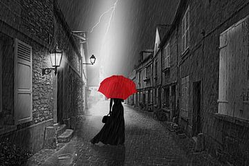 De vrouw met de rode paraplu. van Monika Jüngling