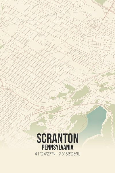 Carte ancienne de Scranton (Pennsylvanie), Etats-Unis. par Affiches de lieux