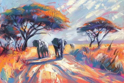 Colourful Safari - Elephants in Motion