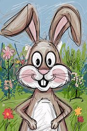 Cheerful rabbit with flowers by Art & Soul Creations