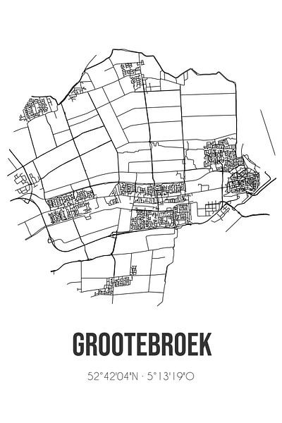 Grootebroek (Noord-Holland) | Map | Black and White by Prints of Place