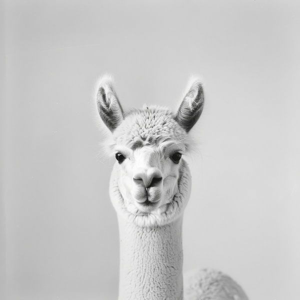 Lama in Schwarz-Weiß von Poster Art Shop