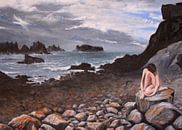 Rockmusic - vrouw op rots bij zee von David Berkhoff Miniaturansicht