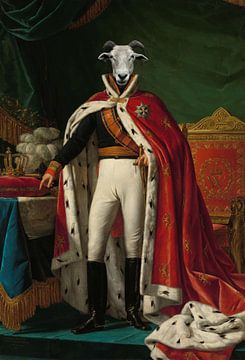 Portret van Willem I, koning der Nederlanden bewerkt met geitenkop