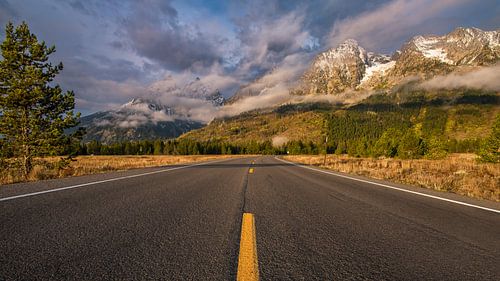 Straße zu den Grand Tetons Wyoming
