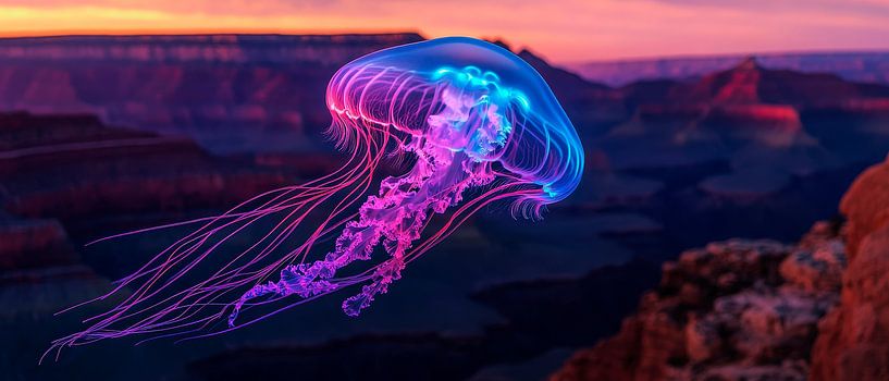 Une méduse lumineuse au-dessus d'un canyon grandiose par Poster Art Shop