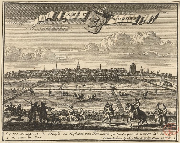 Gezicht op Leeuwarden, Jacob Folkema, 1702 - 1725 van Historisch Leeuwarden