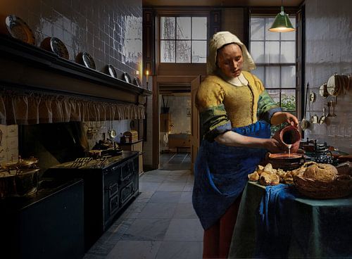 Milkmaid in fancy kitchen