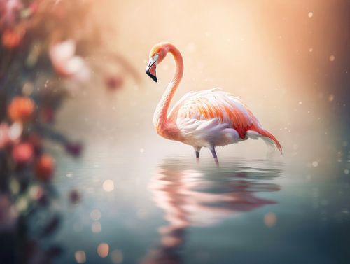 Flamingo in dreamy water