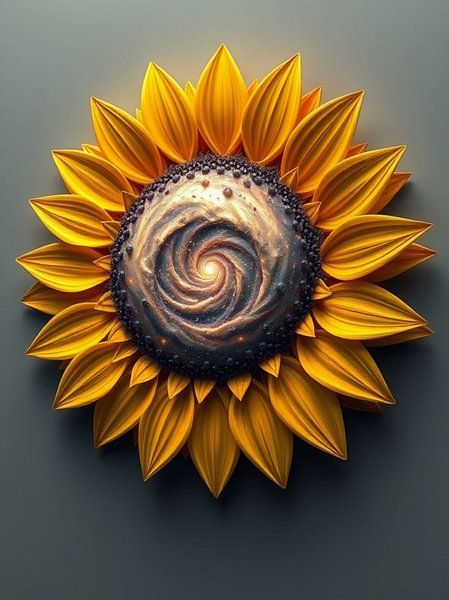Galactic Bloom: A Sunflower's Cosmic Spiral by Artistic