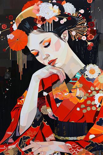 Japanse Geisha in gedachten verzonken