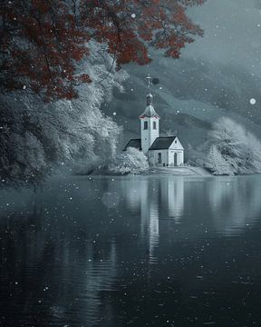 Fog around church, lake by fernlichtsicht