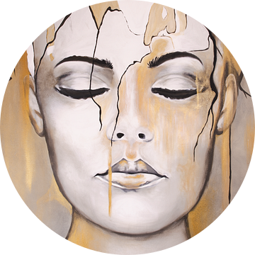 Portret Van Vrouw Schilderij  "Messy Head Gold" van Schilderij op Maat XL