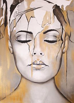 Portret Van Vrouw Schilderij  "Messy Head Gold" van Schilderij op Maat XL