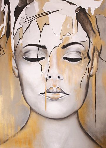 Portret Van Vrouw Schilderij  "Messy Head Gold"