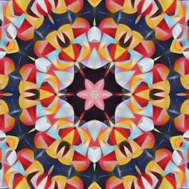 Abstrakte Blume Mandala in rot blau gelb