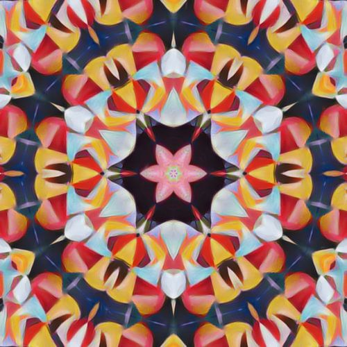 Abstrakte Blume Mandala in rot blau gelb