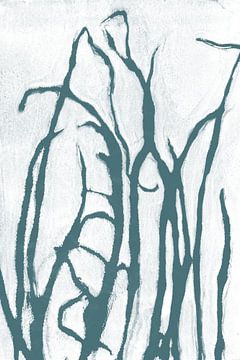 Art botanique moderne. Herbe bleu sarcelle sur blanc sur Dina Dankers