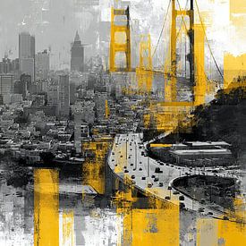 - San Francisco Skyline mit Brücke und Autobahn – Moderne urbane Kunst von Digital Picture Art