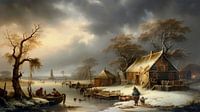 Hollands winterlandschap schilderij met oude boerderij