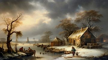 Niederländische Winterlandschaft mit altem Bauernhaus von Preet Lambon