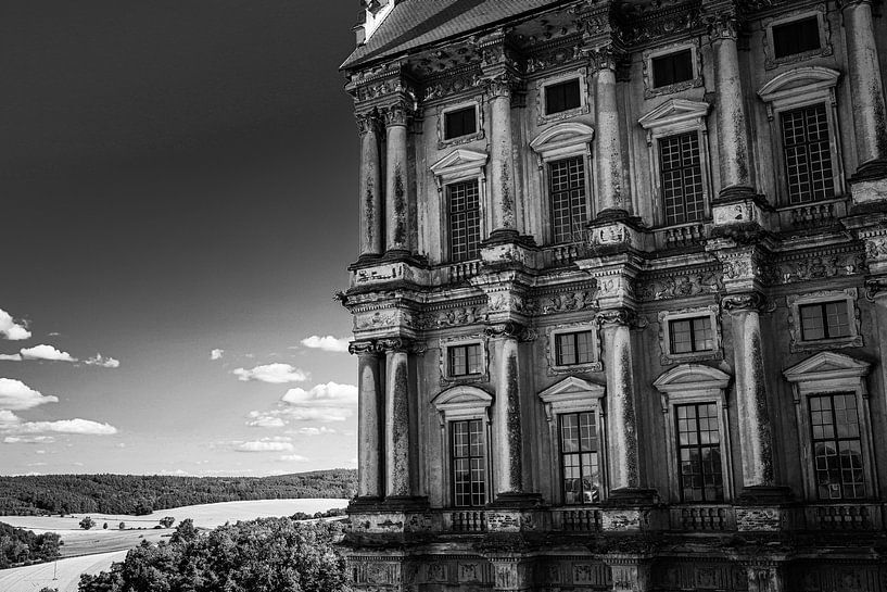 Plumlov's castle in sunlight black and white by Nicolette Suijkerbuijk