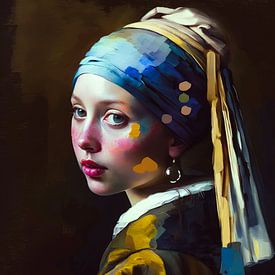 La jeune fille moderne avec une boucle d'oreille en perle de Vermeer sur Vlindertuin Art