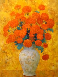 Stillleben mit orangefarbenen Ringelblumen in einer Vase von IamHome Studio