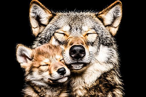 Intieme wolf en pup portret