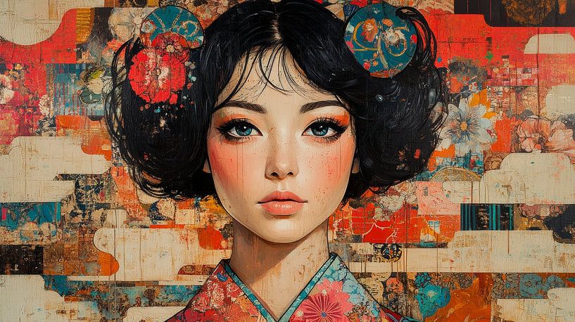 Japanse vrouw in rode kimono van Lufy