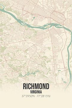Vintage landkaart van Richmond (Virginia), USA. van MijnStadsPoster