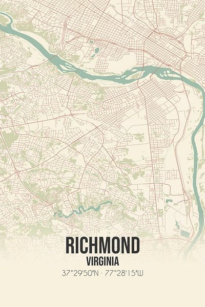 Carte ancienne de Richmond (Virginie), Etats-Unis. par Affiches de lieux