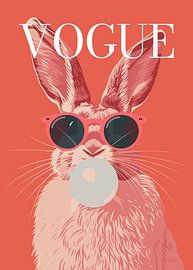 Stylish wearing sunglasses blowing pink bubble gum vogue poster by Cross