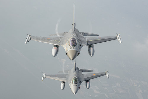 Two Belgian F-16's from the Thunder Tigers formation.
