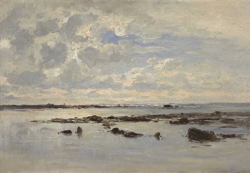 Carlos de Haes-Zonsopkomst zeelandschap, Antiek landschap van finemasterpiece