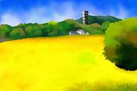 Landschapsschilderij met huizen en een uitkijktoren in de verte van Tanja Udelhofen thumbnail