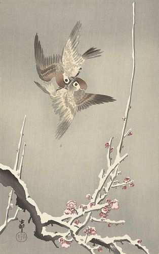 Moineau et prunier des neiges de Ohara Koson