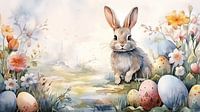Paashaas op een lenteweide in aquarel design schilderij kunst van Animaflora PicsStock thumbnail