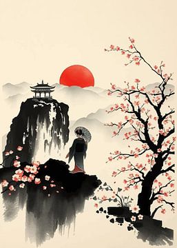 Geisha - Paysage à l'encre de Chine d'une élégance intemporelle