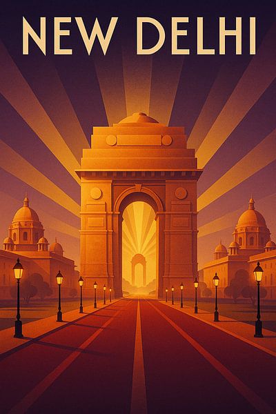 Neu-Delhi Ausstrahlung - Art Deco India Gate Poster von Travel Shop