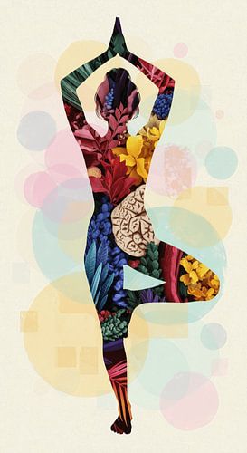 Floral Yoga Silhouette Wall Art – Mindfulness Botanical Meditation Illustration