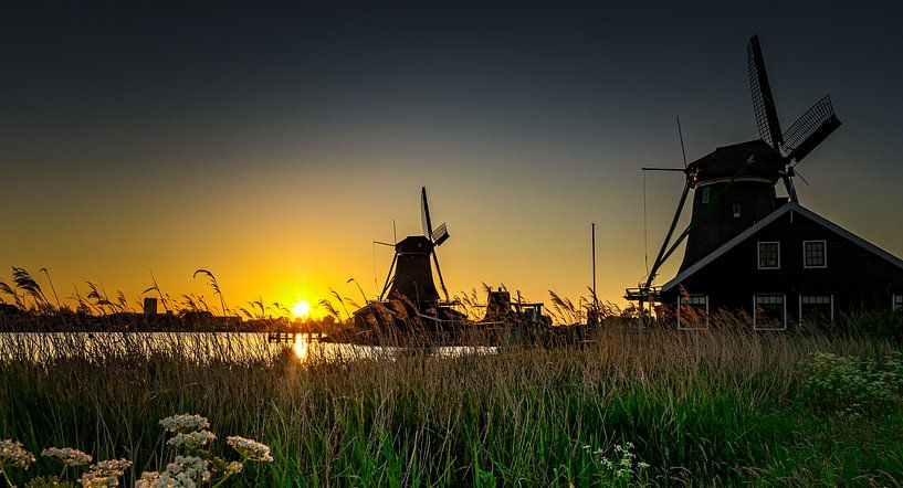 Sunset at the Zaanse schans 1 by Peter van der Waard