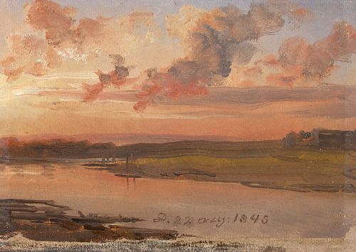 De Elbe in de avond, Johan Christian Dahl....