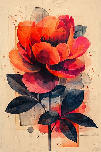 Abstract peony flower in warm colours with artistic cut-outs