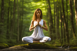 Junge Frau praktiziert Yoga-Meditationshaltungen in der Natur