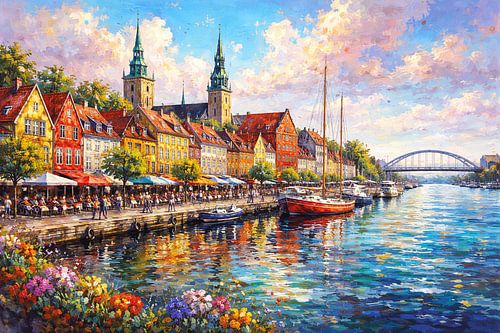 Aalborg in Denemarken, een impressionistisch schilderij.