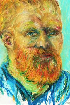 Portret van Vincent van Gogh met oliepastelkrijt, handgeschilderd. van Ineke de Rijk
